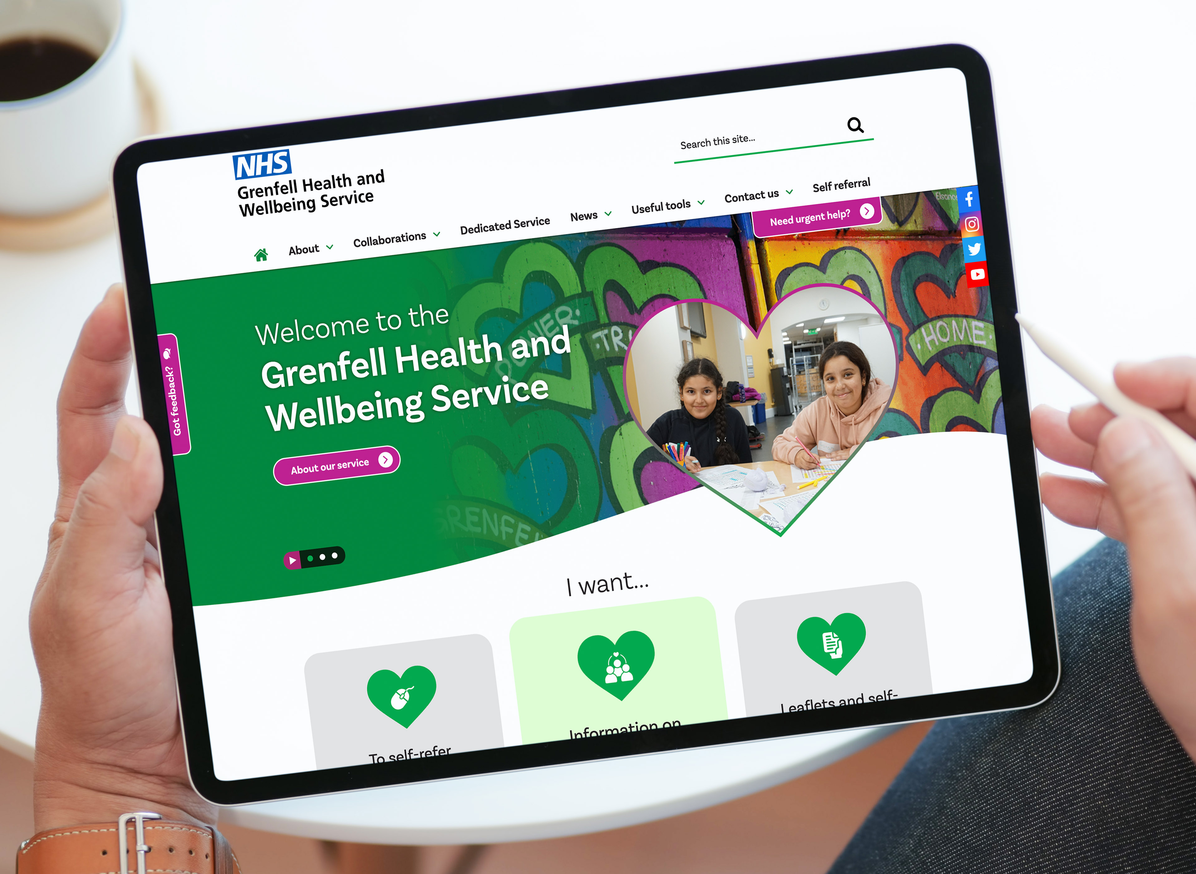 Grenfell Health and Wellbeing service website on screen