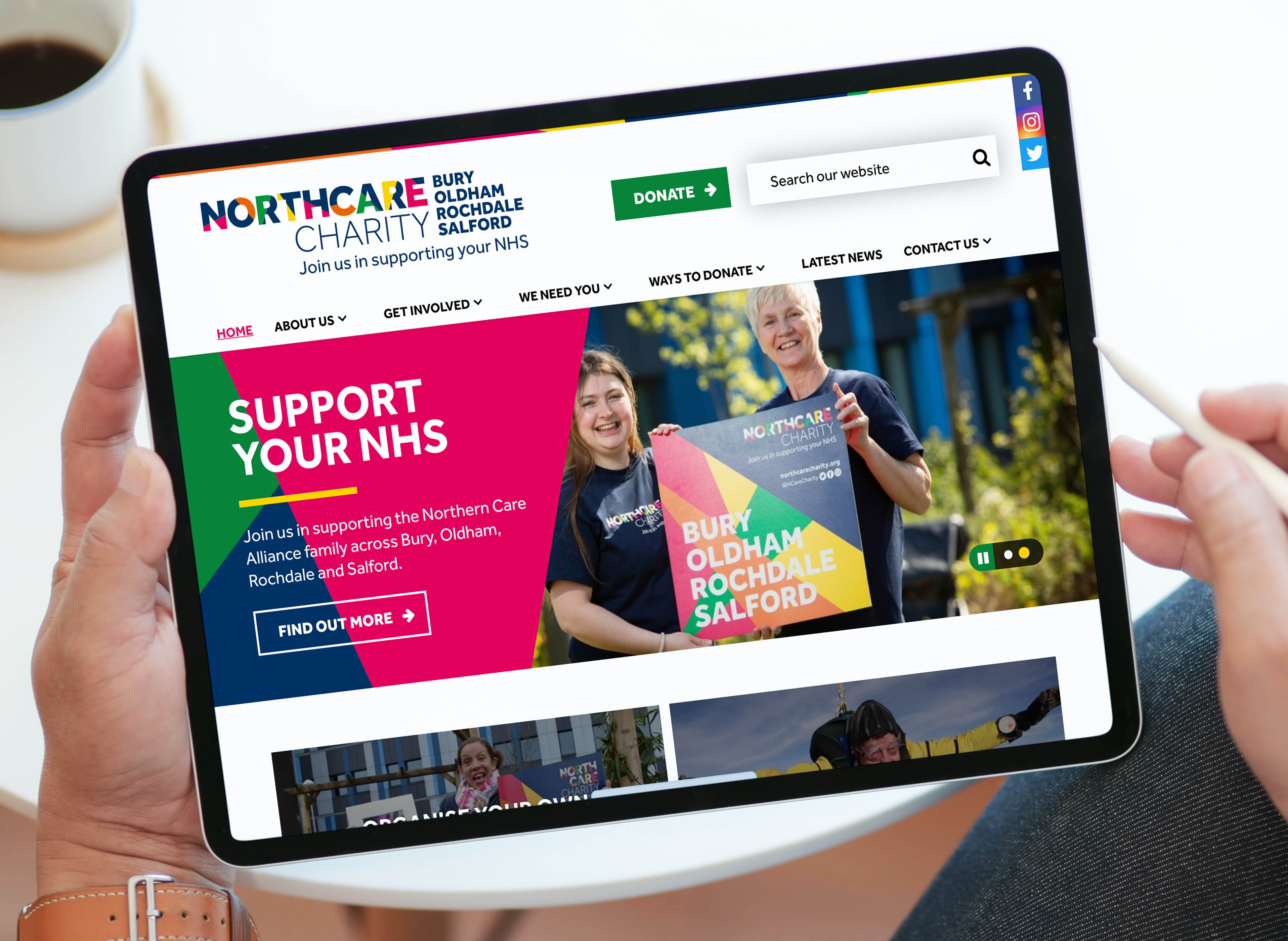 NCA Charity website on screen